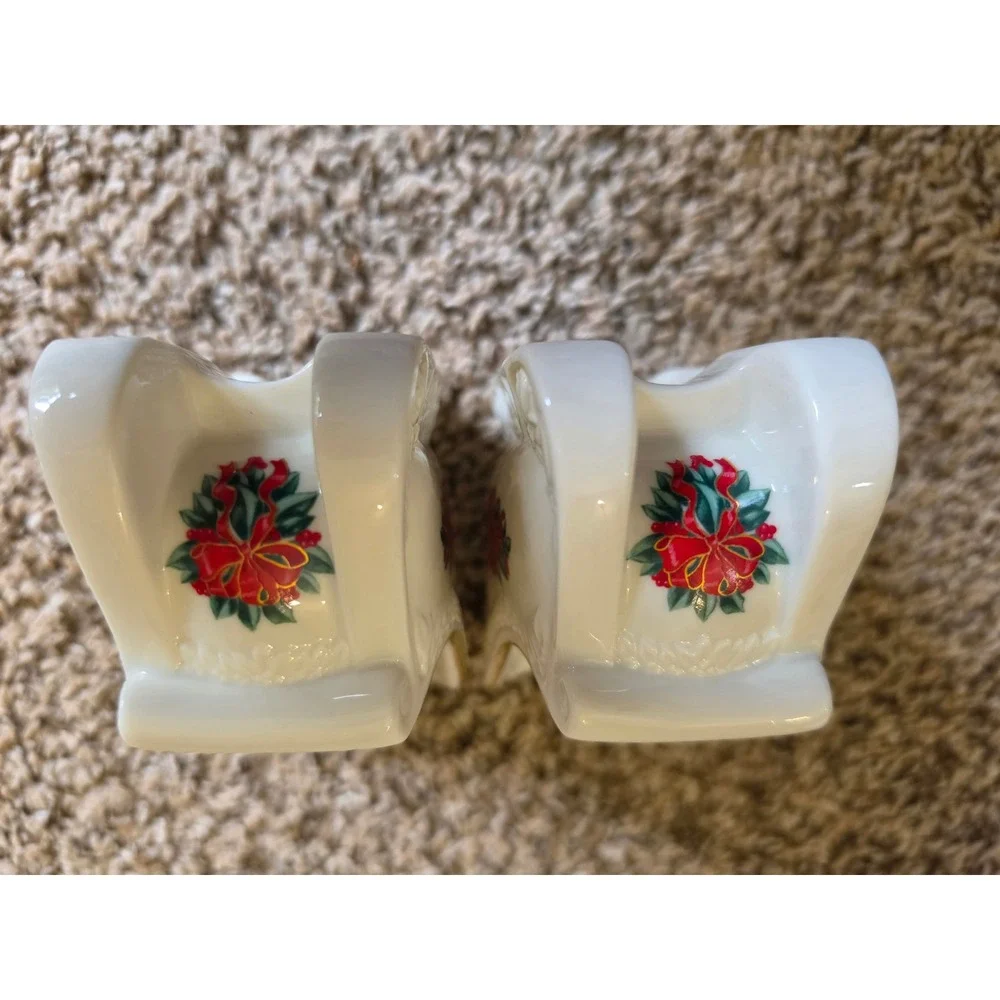 Vintsge‎ Princess House Exclusive Christmas Sleigh Taper Candle Holders With Box